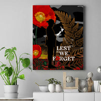 New Zealand ANZAC Day Canvas Wall Art Lest We Forget Silver Fern With Camouflage LT14 Black - Polynesian Pride