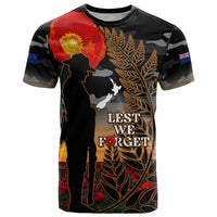 New Zealand ANZAC Day T Shirt Lest We Forget Silver Fern With Camouflage LT14 Black - Polynesian Pride