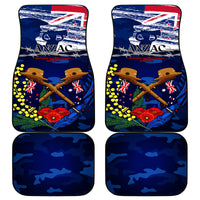 Australia And New Zealand ANZAC Day Car Mats Lest We Forget Silver Fern With Golden Wattle LT14 Blue - Polynesian Pride