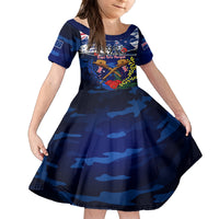 Australia And New Zealand ANZAC Day Family Matching Tank Maxi Dress and Hawaiian Shirt Lest We Forget Silver Fern With Golden Wattle LT14 Daughter's Dress Blue - Polynesian Pride