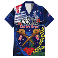 Australia And New Zealand ANZAC Day Family Matching Tank Maxi Dress and Hawaiian Shirt Lest We Forget Silver Fern With Golden Wattle LT14 Dad's Shirt - Short Sleeve Blue - Polynesian Pride