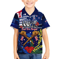 Australia And New Zealand ANZAC Day Family Matching Tank Maxi Dress and Hawaiian Shirt Lest We Forget Silver Fern With Golden Wattle LT14 Son's Shirt Blue - Polynesian Pride