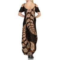 Brown New Zealand Paisley Silver Fern Family Matching Summer Maxi Dress and Hawaiian Shirt Aotearoa Maori LT14 - Polynesian Pride
