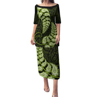 Green New Zealand Paisley Silver Fern Family Matching Puletasi Dress and Hawaiian Shirt Aotearoa Maori LT14 Mom's Dress Green - Polynesian Pride