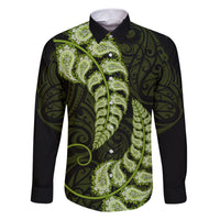 Green New Zealand Paisley Silver Fern Family Matching Short Sleeve Bodycon Dress and Hawaiian Shirt Aotearoa Maori LT14 Dad's Shirt - Long Sleeve Green - Polynesian Pride