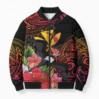 Hawaii Iwa Bird Bomber Puffer Jacket Great Frigatebird Kanaka Tropical Hippie Style LT14 Unisex Black - Polynesian Pride