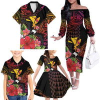 Hawaii Iwa Bird Family Matching Off The Shoulder Long Sleeve Dress and Hawaiian Shirt Great Frigatebird Kanaka Tropical Hippie Style - Polynesian Pride