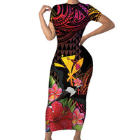 Hawaii Iwa Bird Short Sleeve Bodycon Dress Great Frigatebird Kanaka Tropical Hippie Style LT14 Long Dress Black - Polynesian Pride