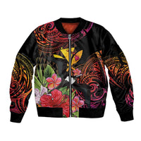Hawaii Iwa Bird Sleeve Zip Bomber Jacket Great Frigatebird Kanaka Tropical Hippie Style LT14 Unisex Black - Polynesian Pride