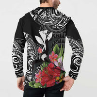 Hawaii Iwa Bird Button Sweatshirt Great Frigatebird Kanaka Tropical Flowers LT14 - Polynesian Pride