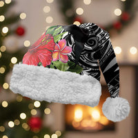 Hawaii Iwa Bird Christmas Santa Hat Great Frigatebird Kanaka Tropical Flowers LT14 With Fur Black - Polynesian Pride