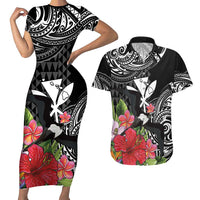 Hawaii Iwa Bird Couples Matching Short Sleeve Bodycon Dress and Hawaiian Shirt Great Frigatebird Kanaka Tropical Flowers - Polynesian Pride