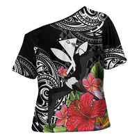 Hawaii Iwa Bird Cross Shoulder Shirt Great Frigatebird Kanaka Tropical Flowers - Polynesian Pride