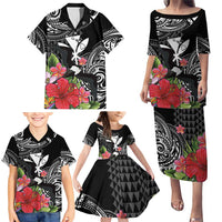 Hawaii Iwa Bird Family Matching Puletasi and Hawaiian Shirt Great Frigatebird Kanaka Tropical Flowers - Polynesian Pride