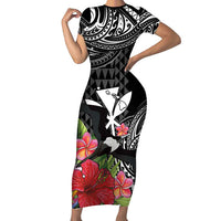 Hawaii Iwa Bird Family Matching Short Sleeve Bodycon Dress and Hawaiian Shirt Great Frigatebird Kanaka Tropical Flowers - Polynesian Pride