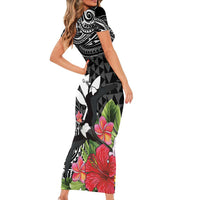 Hawaii Iwa Bird Family Matching Short Sleeve Bodycon Dress and Hawaiian Shirt Great Frigatebird Kanaka Tropical Flowers - Polynesian Pride