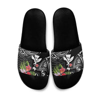 Hawaii Iwa Bird Slide Sandals Great Frigatebird Kanaka Tropical Flowers LT14 Black - Polynesian Pride