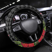 Hawaii Iwa Bird Steering Wheel Cover Great Frigatebird Kanaka Tropical Flowers LT14 Universal Fit Black - Polynesian Pride