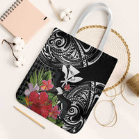 Hawaii Iwa Bird Tote Bag Great Frigatebird Kanaka Tropical Flowers LT14 White Strap One Size Black - Polynesian Pride