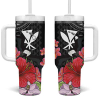 Hawaii Iwa Bird Tumbler With Handle Great Frigatebird Kanaka Tropical Flowers LT14 One Size: 40 oz Black - Polynesian Pride