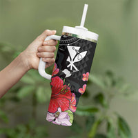 Hawaii Iwa Bird Tumbler With Handle Great Frigatebird Kanaka Tropical Flowers LT14 - Polynesian Pride