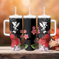 Hawaii Iwa Bird Tumbler With Handle Great Frigatebird Kanaka Tropical Flowers LT14 - Polynesian Pride