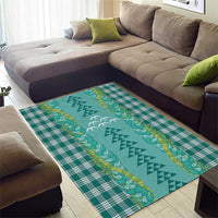 Teal Palaka Hawaii Iwa Bird Area Rug Hawaiian Kakau Jade Vine Lei LT14 - Polynesian Pride
