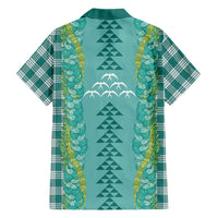 Teal Palaka Hawaii Iwa Bird Family Matching Off The Shoulder Long Sleeve Dress and Hawaiian Shirt Hawaiian Kakau Jade Vine Lei - Polynesian Pride