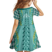 Teal Palaka Hawaii Iwa Bird Family Matching Off Shoulder Maxi Dress and Hawaiian Shirt Hawaiian Kakau Jade Vine Lei - Polynesian Pride