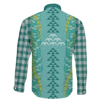 Teal Palaka Hawaii Iwa Bird Family Matching Off Shoulder Maxi Dress and Hawaiian Shirt Hawaiian Kakau Jade Vine Lei - Polynesian Pride