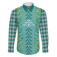 Teal Palaka Hawaii Iwa Bird Family Matching Puletasi and Hawaiian Shirt Hawaiian Kakau Jade Vine Lei - Polynesian Pride