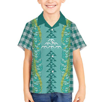 Teal Palaka Hawaii Iwa Bird Family Matching Puletasi and Hawaiian Shirt Hawaiian Kakau Jade Vine Lei - Polynesian Pride