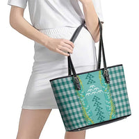 Teal Palaka Hawaii Iwa Bird Leather Tote Bag Hawaiian Kakau Jade Vine Lei LT14 - Polynesian Pride