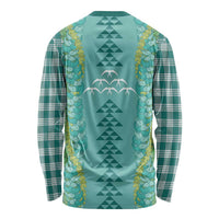 Teal Palaka Hawaii Iwa Bird Long Sleeve Shirt Hawaiian Kakau Jade Vine Lei LT14 - Polynesian Pride