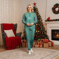 Teal Palaka Hawaii Iwa Bird Christmas Pajama Set Hawaiian Kakau Jade Vine Lei LT14 Women Teal - Polynesian Pride