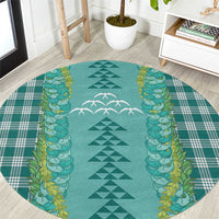 Teal Palaka Hawaii Iwa Bird Round Carpet Hawaiian Kakau Jade Vine Lei LT14 Teal - Polynesian Pride