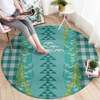 Teal Palaka Hawaii Iwa Bird Round Carpet Hawaiian Kakau Jade Vine Lei LT14 - Polynesian Pride