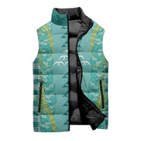 Teal Palaka Hawaii Iwa Bird Sleeveless Puffer Jacket Hawaiian Kakau Jade Vine Lei LT14 - Polynesian Pride