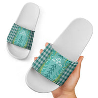 Teal Palaka Hawaii Iwa Bird Slide Sandals Hawaiian Kakau Jade Vine Lei LT14 - Polynesian Pride