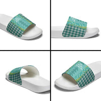 Teal Palaka Hawaii Iwa Bird Slide Sandals Hawaiian Kakau Jade Vine Lei LT14 - Polynesian Pride