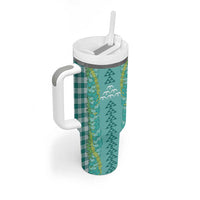 Teal Palaka Hawaii Iwa Bird Tumbler With Handle Hawaiian Kakau Jade Vine Lei LT14 - Polynesian Pride