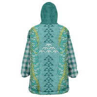 Teal Palaka Hawaii Iwa Bird Wearable Blanket Hoodie Hawaiian Kakau Jade Vine Lei LT14 - Polynesian Pride