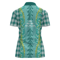 Teal Palaka Hawaii Iwa Bird Women Polo Shirt Hawaiian Kakau Jade Vine Lei - Polynesian Pride