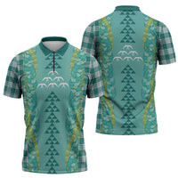 Teal Palaka Hawaii Iwa Bird Zipper Polo Shirt Hawaiian Kakau Jade Vine Lei - Polynesian Pride