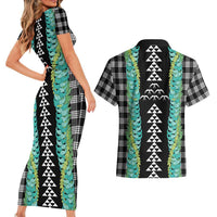 Black Palaka Hawaii Iwa Bird Couples Matching Short Sleeve Bodycon Dress and Hawaiian Shirt Hawaiian Kakau Jade Vine Lei - Polynesian Pride