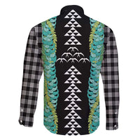 Black Palaka Hawaii Iwa Bird Family Matching Long Sleeve Bodycon Dress and Hawaiian Shirt Hawaiian Kakau Jade Vine Lei - Polynesian Pride