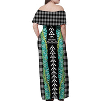 Black Palaka Hawaii Iwa Bird Family Matching Off Shoulder Maxi Dress and Hawaiian Shirt Hawaiian Kakau Jade Vine Lei - Polynesian Pride