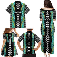 Black Palaka Hawaii Iwa Bird Family Matching Puletasi and Hawaiian Shirt Hawaiian Kakau Jade Vine Lei - Polynesian Pride