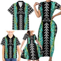 Black Palaka Hawaii Iwa Bird Family Matching Short Sleeve Bodycon Dress and Hawaiian Shirt Hawaiian Kakau Jade Vine Lei - Polynesian Pride