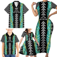 Black Palaka Hawaii Iwa Bird Family Matching Short Sleeve Bodycon Dress and Hawaiian Shirt Hawaiian Kakau Jade Vine Lei - Polynesian Pride